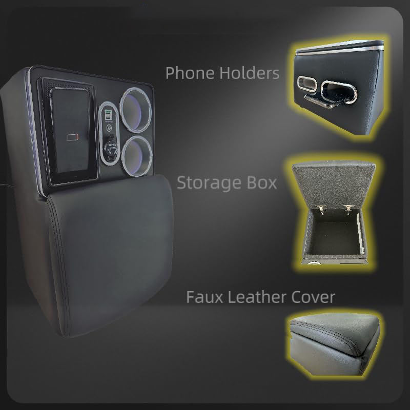 M4 AB-V27 Center Co<i></i>nsole Armrest Organizer with Wireless Charging Cup Holders for Car, Minivan Van T